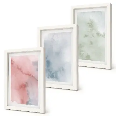 Set van ingelijste schilderijen Pasteltinten, kleurrijke aquarelverf op canvas