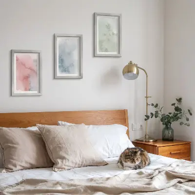 Set ingelijste schilderijen met kleurrijke aquarel in pasteltinten op canvas