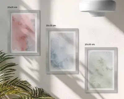 Set ingelijste schilderijen met kleurrijke aquarel in pasteltinten op canvas