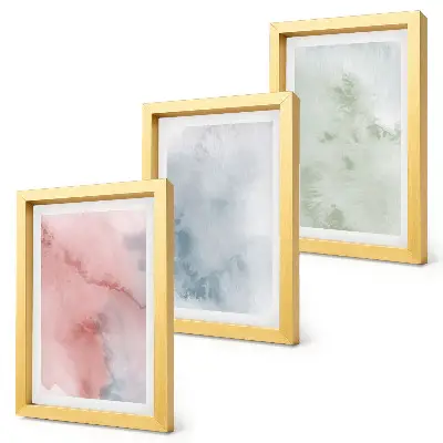 Set ingelijste schilderijen met kleurrijke aquarel in pasteltinten op canvas
