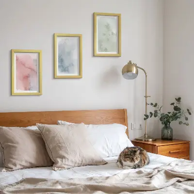 Set ingelijste schilderijen met kleurrijke aquarel in pasteltinten op canvas
