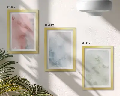 Set ingelijste schilderijen met kleurrijke aquarel in pasteltinten op canvas