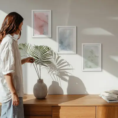 Set ingelijste schilderijen met kleurrijke aquarel in pasteltinten op canvas