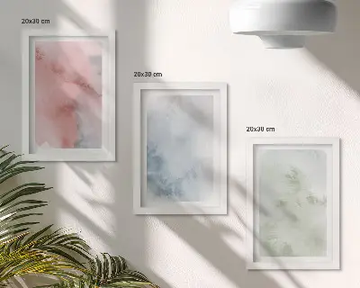 Set ingelijste schilderijen met kleurrijke aquarel in pasteltinten op canvas