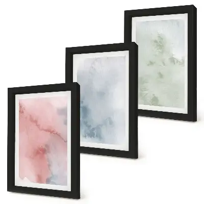 Set ingelijste schilderijen met kleurrijke aquarel in pasteltinten op canvas