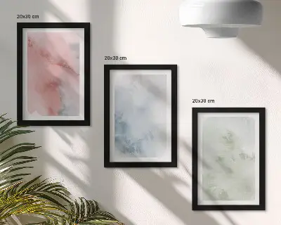Set ingelijste schilderijen met kleurrijke aquarel in pasteltinten op canvas