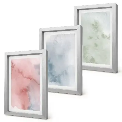 Set ingelijste schilderijen met kleurrijke aquarel in pasteltinten op canvas