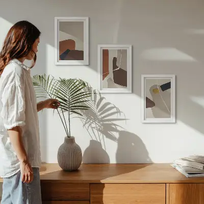 Set ingelijste schilderijen met abstracte boho-vormen in moderne stijl