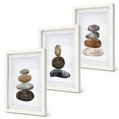 Set van ingelijste schilderijen Stapels stenen minimalistisch boho schilderij