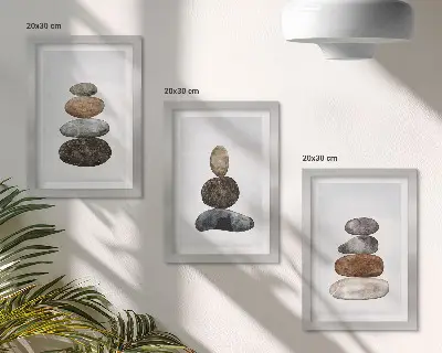 Set van ingelijste schilderijen met minimalistisch boho ontwerp van stapels stenen