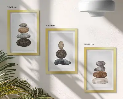 Set van ingelijste schilderijen met minimalistisch boho ontwerp van stapels stenen