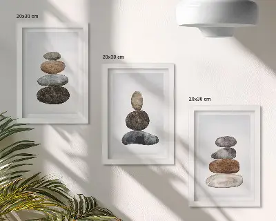 Set van ingelijste schilderijen met minimalistisch boho ontwerp van stapels stenen