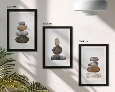 Set van ingelijste schilderijen met minimalistisch boho ontwerp van stapels stenen