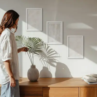 Gallery wall met een elegante achtergrondtextuur van marmersteen