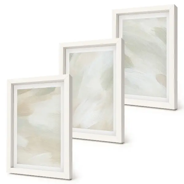 Set van ingelijste schilderijen met abstracte afbeeldingen in een delicate boho-stijl op canvas