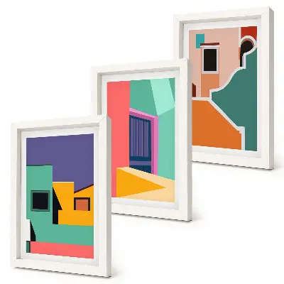 Gallery wall Kleurrijke illustraties van de stad in een moderne stijl.