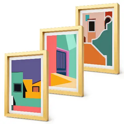 Gallery wall kleurrijke stadsillustraties in moderne stijl