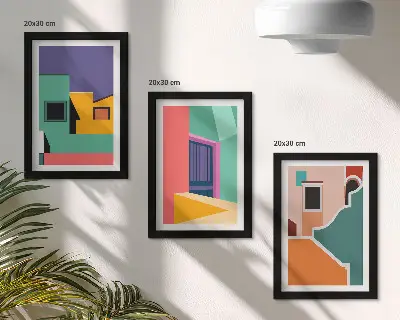 Gallery wall kleurrijke stadsillustraties in moderne stijl
