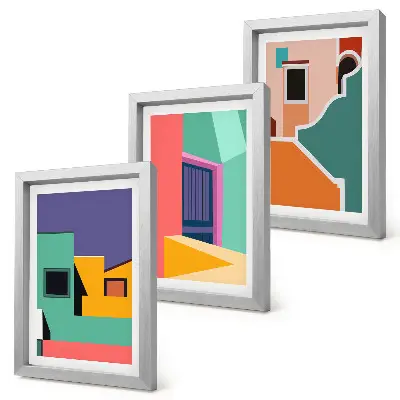 Gallery wall kleurrijke stadsillustraties in moderne stijl