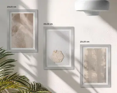 Set van ingelijste schilderijen met subtiele texturen in een natuurlijke boho-stijl