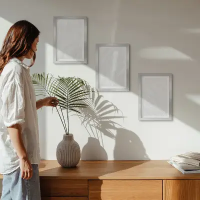 Set van ingelijste schilderijen met elegante lineaire marmerstructuur