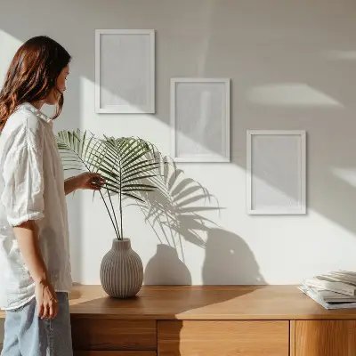 Set van ingelijste schilderijen met elegante lineaire marmerstructuur