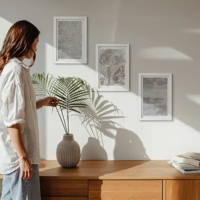 Set ingelijste schilderijen met abstracte industriële structuren