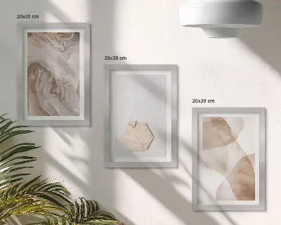 Set van ingelijste schilderijen met abstracte vormgeving geïnspireerd door de natuur