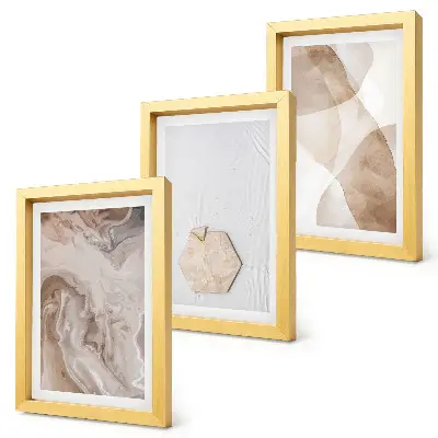 Set van ingelijste schilderijen met abstracte vormgeving geïnspireerd door de natuur