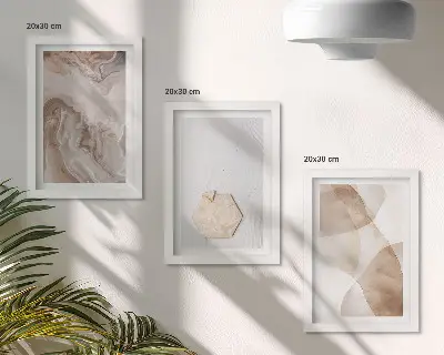 Set van ingelijste schilderijen met abstracte vormgeving geïnspireerd door de natuur