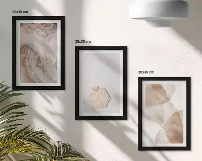 Set van ingelijste schilderijen met abstracte vormgeving geïnspireerd door de natuur