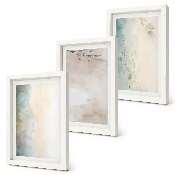 Set van ingelijste schilderijen met kwetsbare kartonnen doosjes met aquarelverf