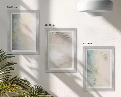 Set van ingelijste schilderijen met kwetsbare kartonnen doosjes met aquarelverf
