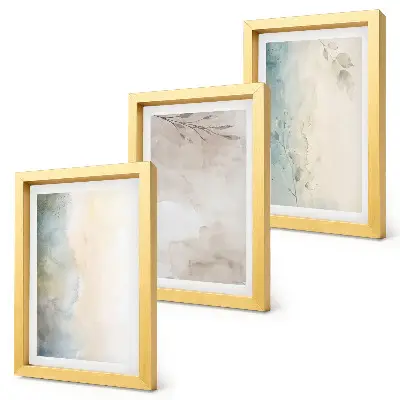 Set van ingelijste schilderijen met kwetsbare kartonnen doosjes met aquarelverf