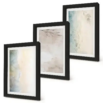 Set van ingelijste schilderijen met kwetsbare kartonnen doosjes met aquarelverf