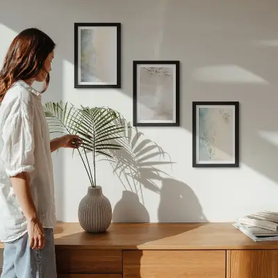 Set van ingelijste schilderijen met kwetsbare kartonnen doosjes met aquarelverf