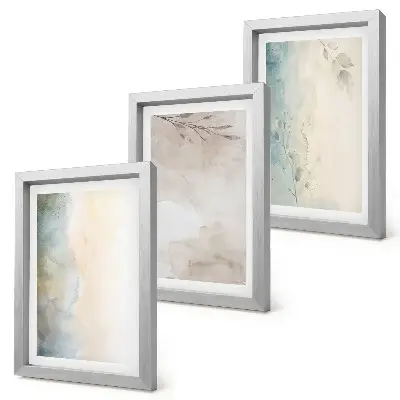 Set van ingelijste schilderijen met kwetsbare kartonnen doosjes met aquarelverf