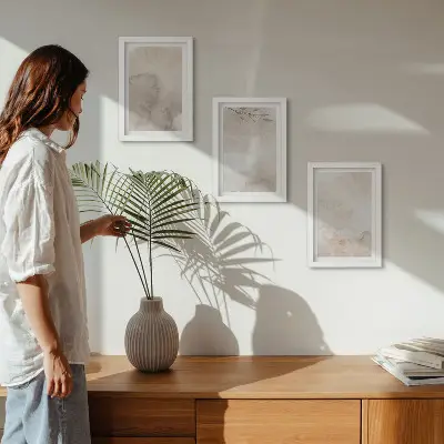 Gallery wall met textuur van gemorste aquarelverf in boho-stijl