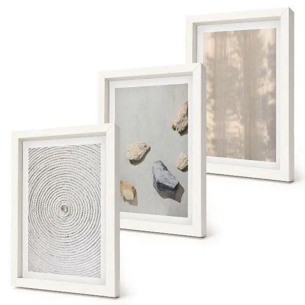 Set ingelijste schilderijen met boho-texturen en natuurlijke structuren