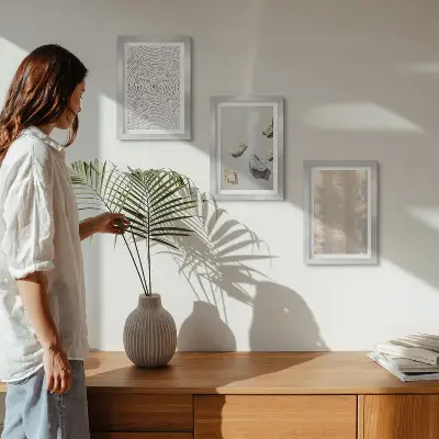 Set ingelijste schilderijen met boho-texturen en natuurlijke structuren