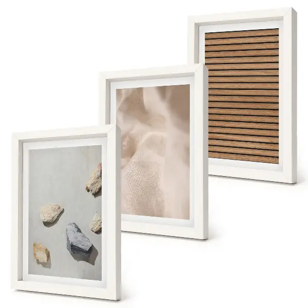 Gallery wall met stenen, hout en stoffen texturen