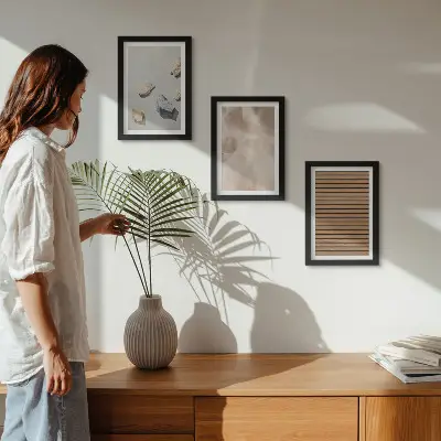 Gallery wall met stenen, hout en stoffen texturen