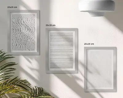 Set van ingelijste schilderijen met abstracte zandpatronen van heldere snaarstructuren