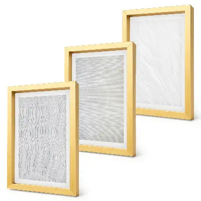 Set van ingelijste schilderijen met abstracte zandpatronen van heldere snaarstructuren