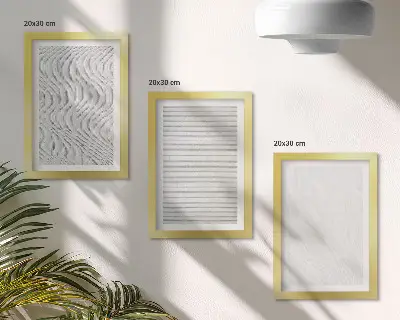 Set van ingelijste schilderijen met abstracte zandpatronen van heldere snaarstructuren