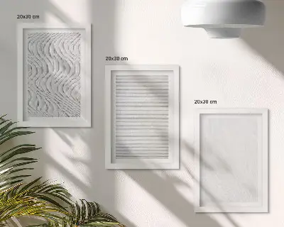 Set van ingelijste schilderijen met abstracte zandpatronen van heldere snaarstructuren