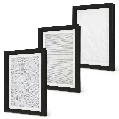 Set van ingelijste schilderijen met abstracte zandpatronen van heldere snaarstructuren