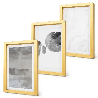Set van ingelijste schilderijen met abstracte vormen en structuren in moderne stijl