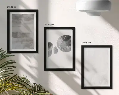 Set van ingelijste schilderijen met abstracte vormen en structuren in moderne stijl