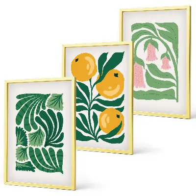 Set van schilderijen als wanddecoratie met minimalistische plantenpatronen